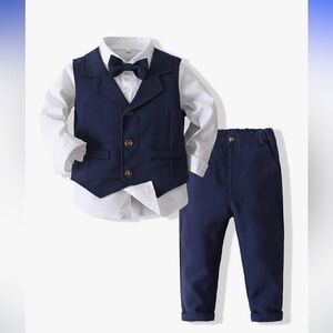 Navy Blue Vest and Pants Set with White Shirt